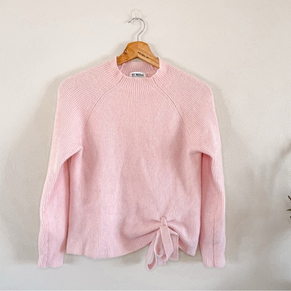 27 Miles Malibu | Pink Cashmere Tie Waist Mockneck Sweater - Picture 1 of 10